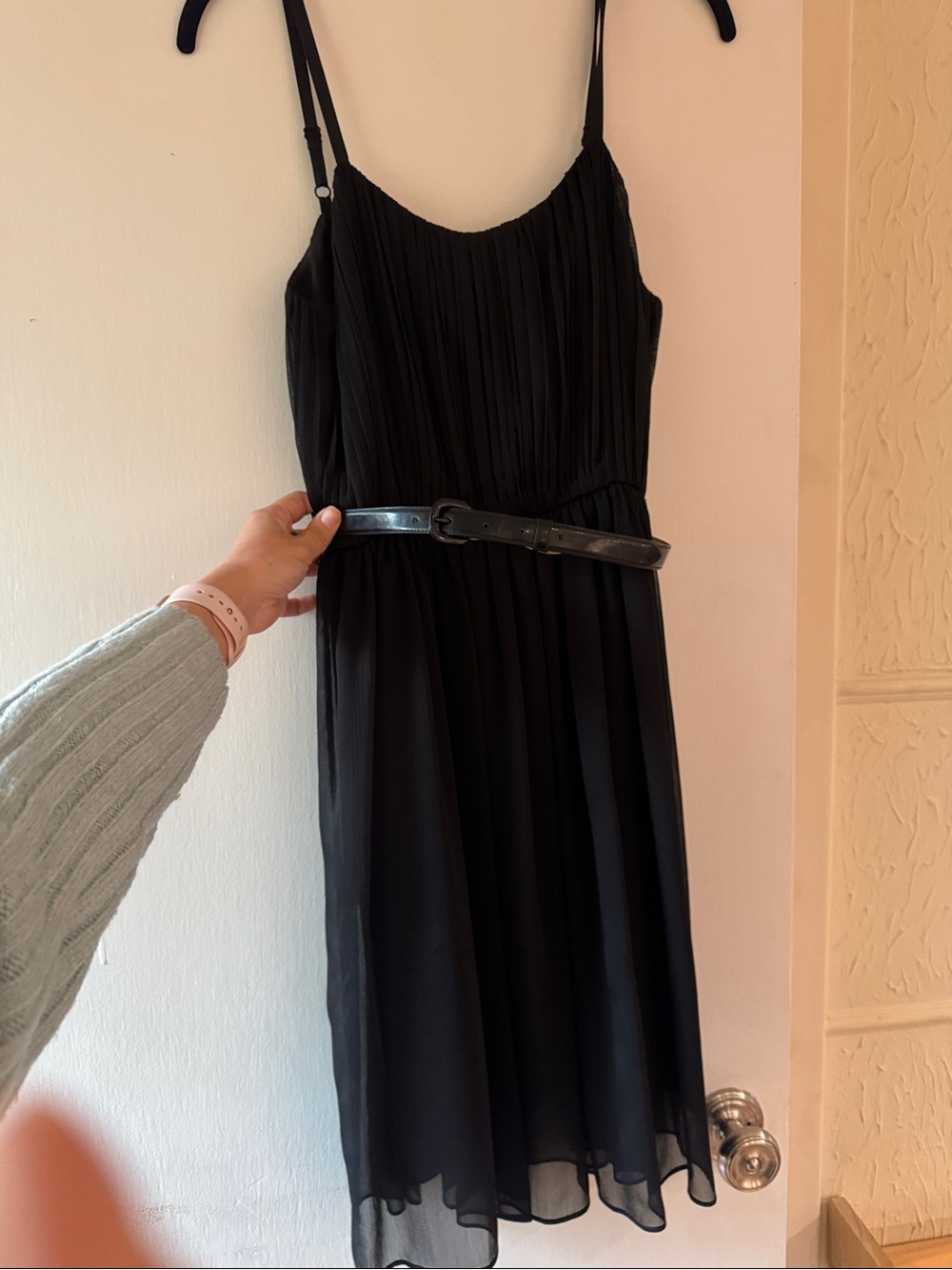 Alice + Olivia Black Pleated Midi Dress with Belt